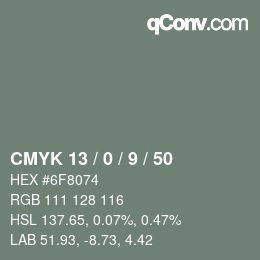 Color code: CMYK 13 / 0 / 9 / 50 | qconv.com