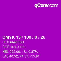カラーコード: CMYK 13 / 100 / 0 / 26 | qconv.com
