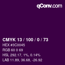 颜色代码: CMYK 13 / 100 / 0 / 73 | qconv.com