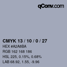 カラーコード: CMYK 13 / 10 / 0 / 27 | qconv.com