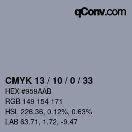 カラーコード: CMYK 13 / 10 / 0 / 33 | qconv.com
