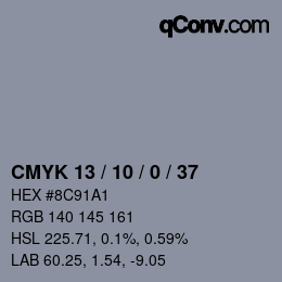 カラーコード: CMYK 13 / 10 / 0 / 37 | qconv.com