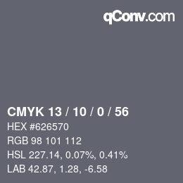 Color code: CMYK 13 / 10 / 0 / 56 | qconv.com