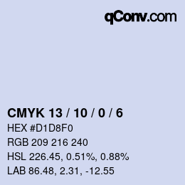 カラーコード: CMYK 13 / 10 / 0 / 6 | qconv.com