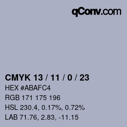 颜色代码: CMYK 13 / 11 / 0 / 23 | qconv.com
