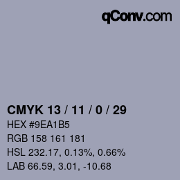 カラーコード: CMYK 13 / 11 / 0 / 29 | qconv.com