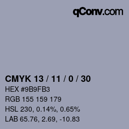 Farbcode: CMYK 13 / 11 / 0 / 30 | qconv.com