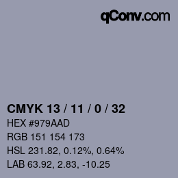 Color code: CMYK 13 / 11 / 0 / 32 | qconv.com