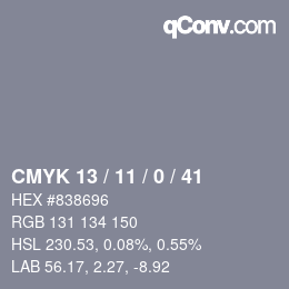 カラーコード: CMYK 13 / 11 / 0 / 41 | qconv.com