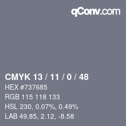 Color code: CMYK 13 / 11 / 0 / 48 | qconv.com