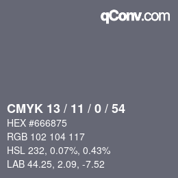 カラーコード: CMYK 13 / 11 / 0 / 54 | qconv.com