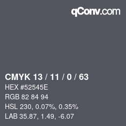 Color code: CMYK 13 / 11 / 0 / 63 | qconv.com