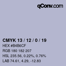 カラーコード: CMYK 13 / 12 / 0 / 19 | qconv.com