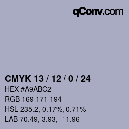 カラーコード: CMYK 13 / 12 / 0 / 24 | qconv.com