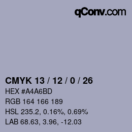 Color code: CMYK 13 / 12 / 0 / 26 | qconv.com