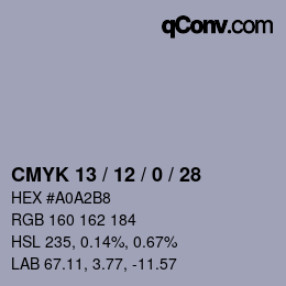 カラーコード: CMYK 13 / 12 / 0 / 28 | qconv.com