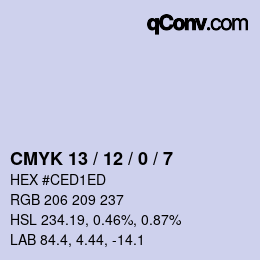 カラーコード: CMYK 13 / 12 / 0 / 7 | qconv.com
