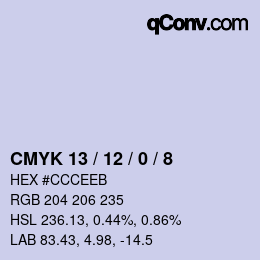 カラーコード: CMYK 13 / 12 / 0 / 8 | qconv.com