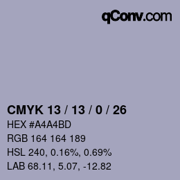 カラーコード: CMYK 13 / 13 / 0 / 26 | qconv.com