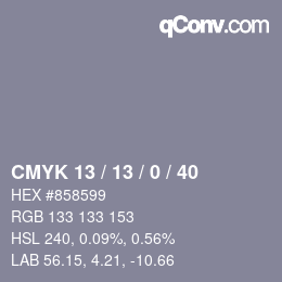 Color code: CMYK 13 / 13 / 0 / 40 | qconv.com