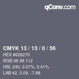 Color code: CMYK 13 / 13 / 0 / 56 | qconv.com