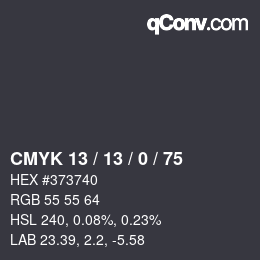 カラーコード: CMYK 13 / 13 / 0 / 75 | qconv.com