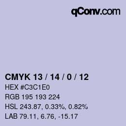 颜色代码: CMYK 13 / 14 / 0 / 12 | qconv.com