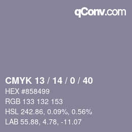 カラーコード: CMYK 13 / 14 / 0 / 40 | qconv.com