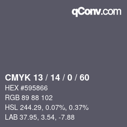 カラーコード: CMYK 13 / 14 / 0 / 60 | qconv.com