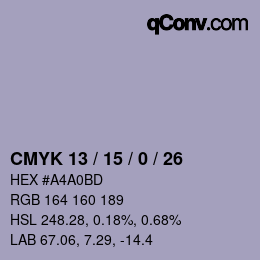 カラーコード: CMYK 13 / 15 / 0 / 26 | qconv.com