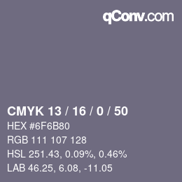 Farbcode: CMYK 13 / 16 / 0 / 50 | qconv.com
