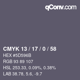 Code couleur: CMYK 13 / 17 / 0 / 58 | qconv.com