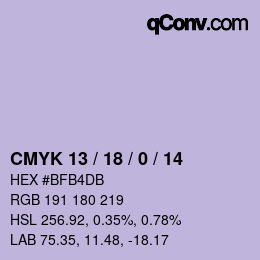 Farbcode: CMYK 13 / 18 / 0 / 14 | qconv.com