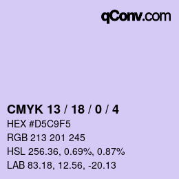 カラーコード: CMYK 13 / 18 / 0 / 4 | qconv.com