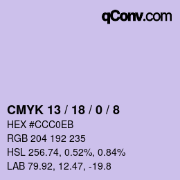 カラーコード: CMYK 13 / 18 / 0 / 8 | qconv.com