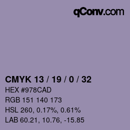 カラーコード: CMYK 13 / 19 / 0 / 32 | qconv.com