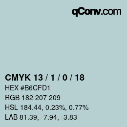 Farbcode: CMYK 13 / 1 / 0 / 18 | qconv.com