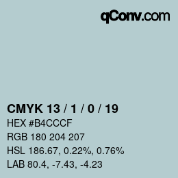 Color code: CMYK 13 / 1 / 0 / 19 | qconv.com