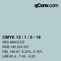 カラーコード: CMYK 13 / 1 / 0 / 19 | qconv.com