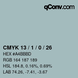 カラーコード: CMYK 13 / 1 / 0 / 26 | qconv.com