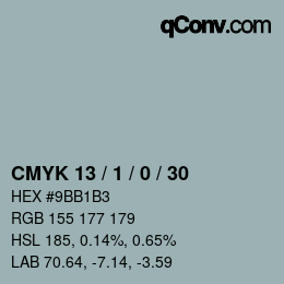 カラーコード: CMYK 13 / 1 / 0 / 30 | qconv.com