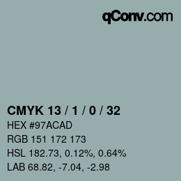 カラーコード: CMYK 13 / 1 / 0 / 32 | qconv.com