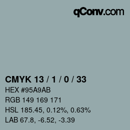 颜色代码: CMYK 13 / 1 / 0 / 33 | qconv.com