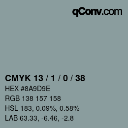 颜色代码: CMYK 13 / 1 / 0 / 38 | qconv.com