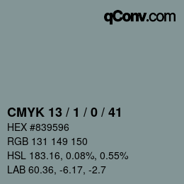 カラーコード: CMYK 13 / 1 / 0 / 41 | qconv.com
