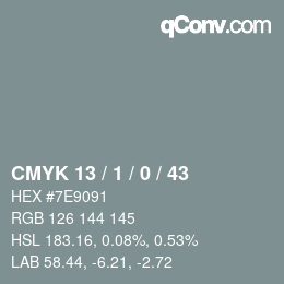 カラーコード: CMYK 13 / 1 / 0 / 43 | qconv.com