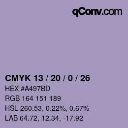 カラーコード: CMYK 13 / 20 / 0 / 26 | qconv.com