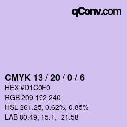 カラーコード: CMYK 13 / 20 / 0 / 6 | qconv.com