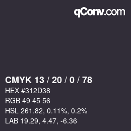 カラーコード: CMYK 13 / 20 / 0 / 78 | qconv.com