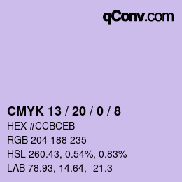 カラーコード: CMYK 13 / 20 / 0 / 8 | qconv.com